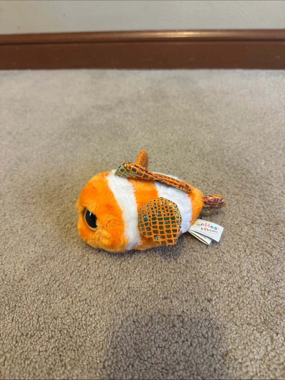 Plush Clownfish Pet Toy - Orange and White